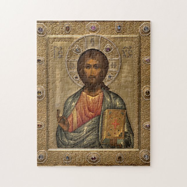 Jesus Christus hält die Evangelien Gold Juwelen (Vertikal)