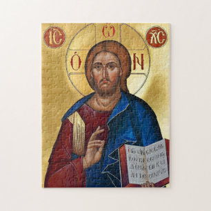 Jesus Christus hält die orthodoxe Ikone des Evange