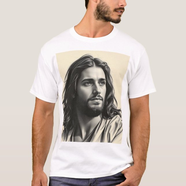 Jesus Christus - Handgefertigtes Karkohleportrait T-Shirt (Vorderseite)