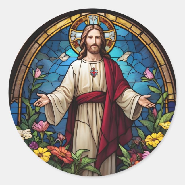 Jesus Christus heilige Herz-Imitate Festglas Runder Aufkleber (Vorderseite)