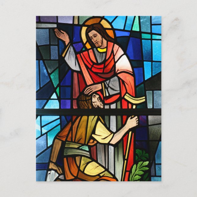 Jesus Christus heilt die leise verkleidete Glaskun Postkarte (Vorderseite)
