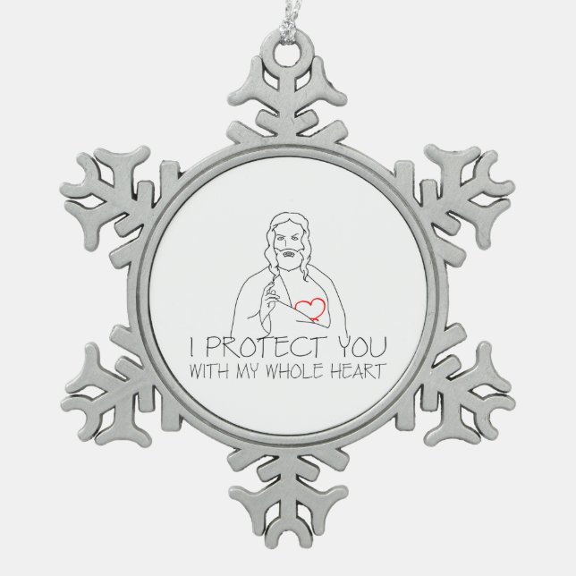 Jesus Christus - ich schütze dich Schneeflocken Zinn-Ornament (Vorderseite)