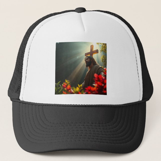 Jesus Christus im Garten Trucker Hut Truckerkappe (Vorderseite)