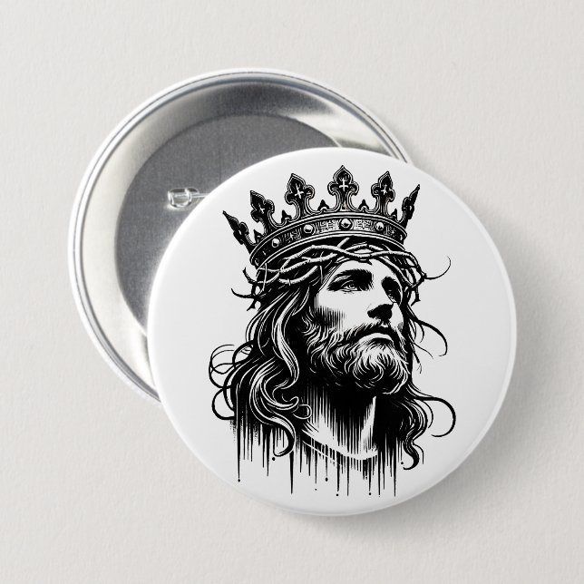 Jesus Christus in Kings Kronenkronik Kunst Button (Vorne & Hinten)