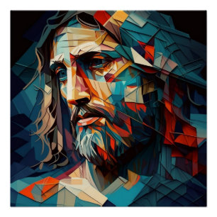 Jesus Christus in türkis- und bernsteinfarbenen ge Poster