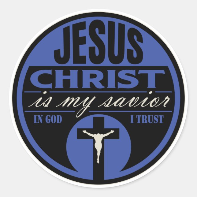 Jesus Christus ist mein Erretter (blau) Runder Aufkleber (Vorderseite)