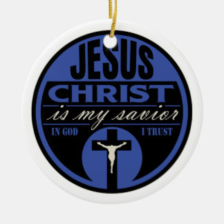 Jesus Christus ist mein Retter (blau) Keramik Ornament