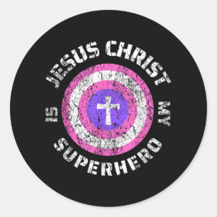 Jesus Christus ist mein Superheld Jesus Runder Aufkleber