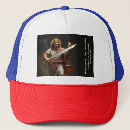 Jesus Christus kehrt mit einem Schwert-Trucker-Hut Truckerkappe