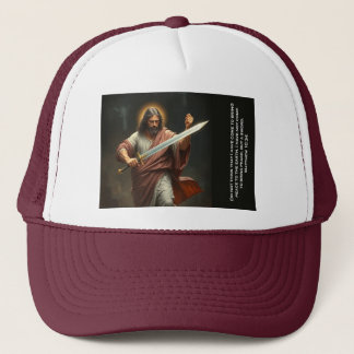 Jesus Christus kehrt mit einem Schwert-Trucker-Hut Truckerkappe