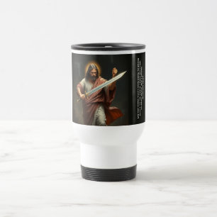 Jesus Christus kehrt mit einem Schwert zurück Reis Reisebecher