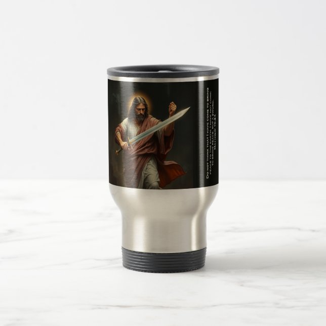 Jesus Christus kehrt mit Schwertwanderung zurück Reisebecher (Mittel)