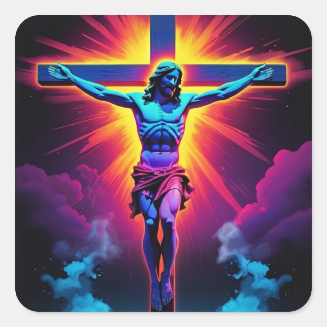 Jesus Christus Kreuzigung 1 Quadratischer Aufkleber (Vorderseite)