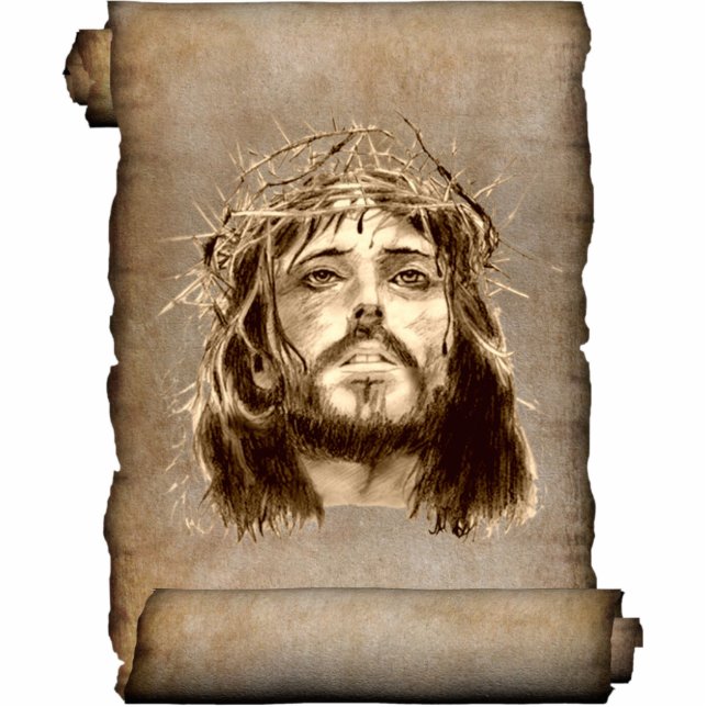 Jesus Christus Krone von Thorns auf Scroll Freistehende Fotoskulptur (Vorne)