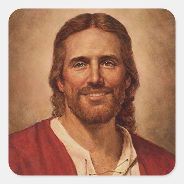 Jesus Christus liebendes Lächeln Quadratischer Aufkleber (Vorderseite)