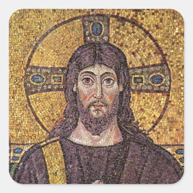 Jesus Christus mit dem Heiligen Geist Flammenmosai Quadratischer Aufkleber (Vorderseite)