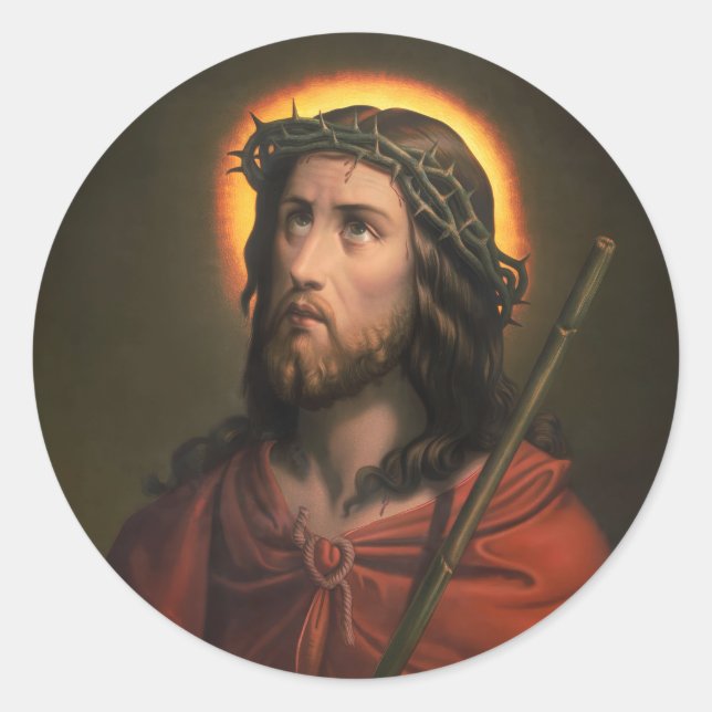 Jesus Christus mit der Krone von Thorns Runder Aufkleber (Vorderseite)