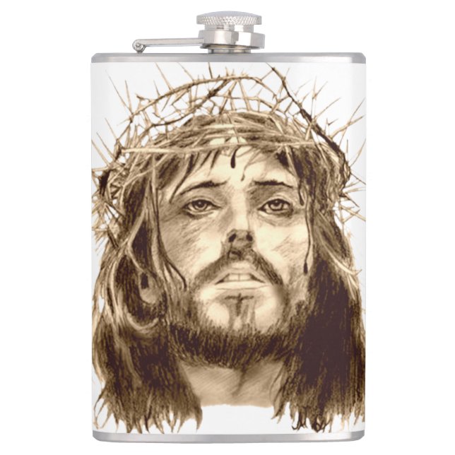 Jesus Christus mit Dornenkrone Flachmann (Vorderseite)