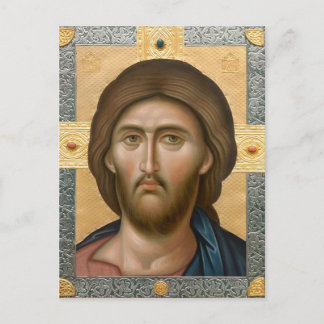 Jesus Christus mit einem Grau- und Goldrahmen-Symb Postkarte