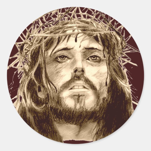 Jesus Christus mit einer Krone von Thorns Runder Aufkleber (Vorderseite)