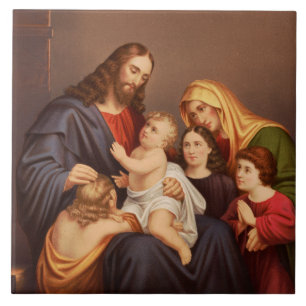 Jesus Christus mit Kindern Premium Fine Art Fliese