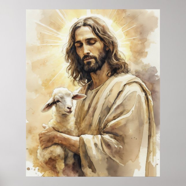 Jesus Christus mit Lamb Poster (Vorne)