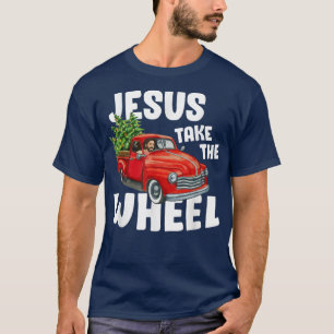 Jesus Christus nimmt das Rad Red Truck Weihnachtsz T-Shirt