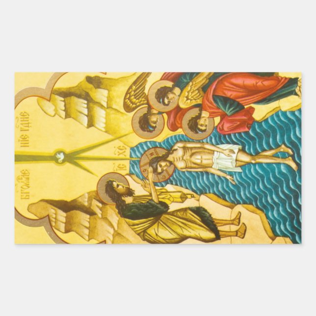 Jesus Christus nimmt Taufe Russische Ikone Rechteckiger Aufkleber (Vorderseite)