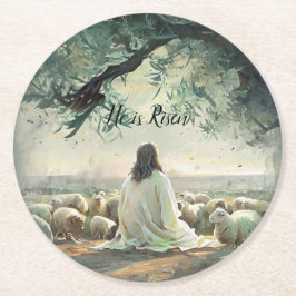 Jesus Christus Ostern katholisch religiös  Runder Pappuntersetzer