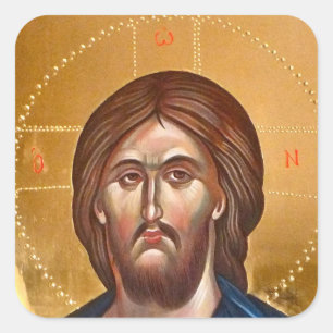 Jesus Christus Pantokrator Gemälde Quadratischer Aufkleber