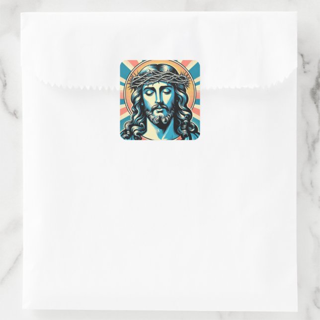 Jesus Christus Quadratischer Aufkleber (Tasche)