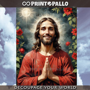 Jesus Christus scharlachrotes Gewand segne und bet Seidenpapier