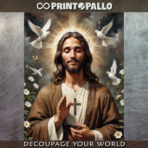 Jesus Christus segne dich. Heiliges Kreuz und Taub Seidenpapier