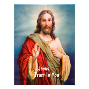 Jesus Christus segnet Ich vertraue dir Zitat  Fotodruck