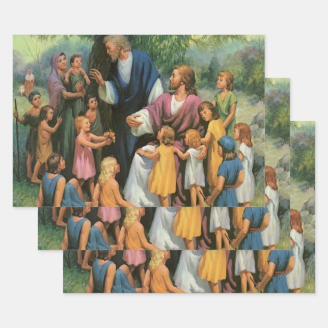 Jesus Christus segnet Kinder, Vintage Religion Geschenkpapier Set (Set)