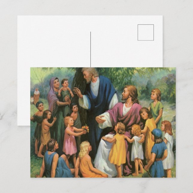 Jesus Christus segnet Kinder, Vintage Religion Postkarte (Vorne/Hinten)