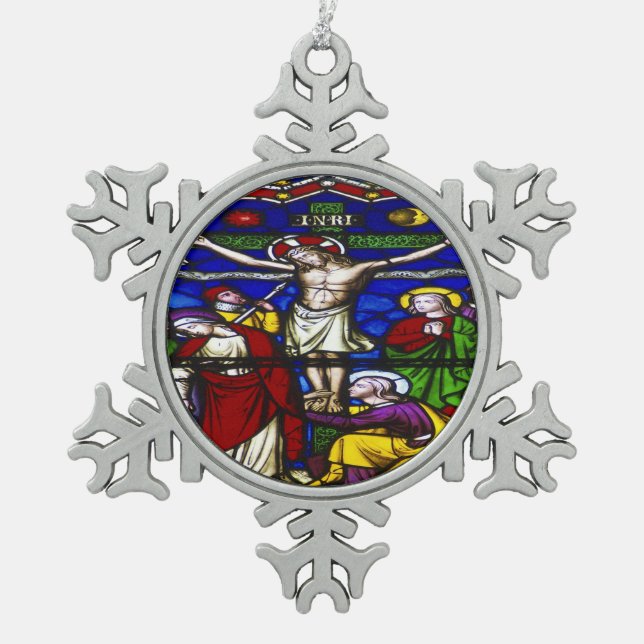Jesus Christus Sohn Gottes hat Barmherzigkeit Schneeflocken Zinn-Ornament (Vorderseite)
