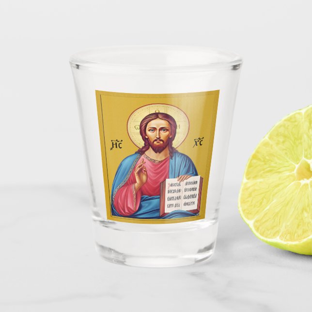 Jesus Christus Sohn Gottes Schnapsglas (Vorderseite)