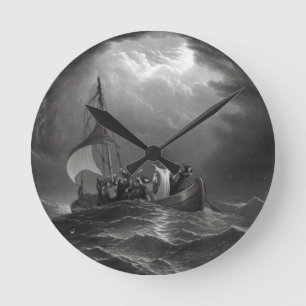 Jesus Christus Stills der Tempest Runde Wanduhr
