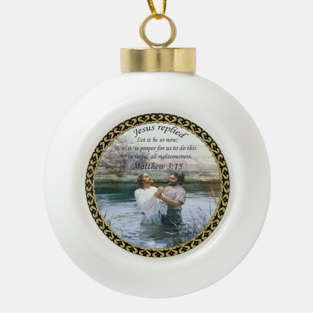Jesus Christus Taufe Bild zwei Keramik Kugel-Ornament (Vorderseite)