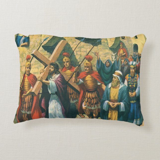 Jesus Christus trägt das Kreuz zu seiner Kreuzigun Dekokissen (Rückseite)