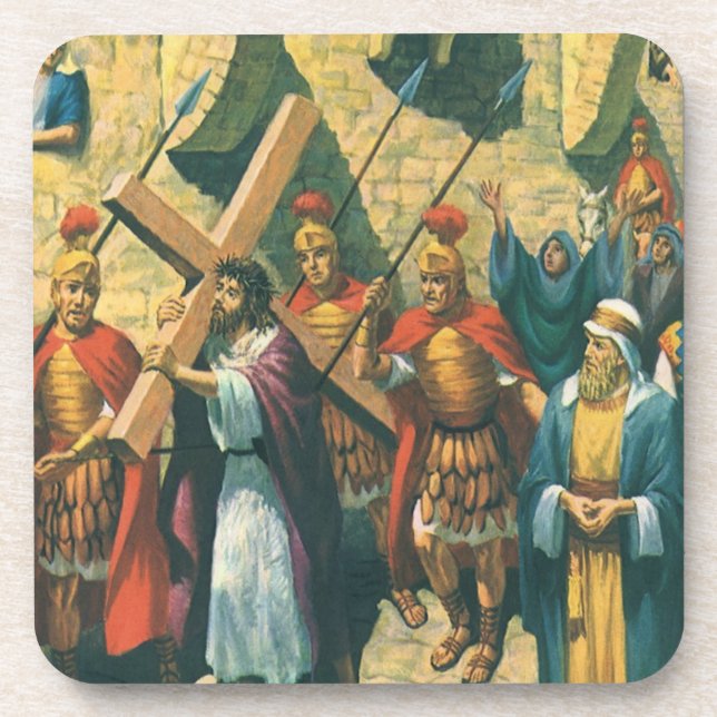 Jesus Christus trägt das Kreuz zu seiner Kreuzigun Getränkeuntersetzer (Vorderseite)