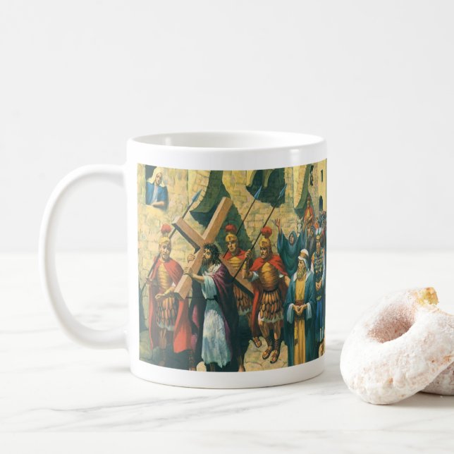 Jesus Christus trägt das Kreuz zu seiner Kreuzigun Kaffeetasse (Mit Donut)