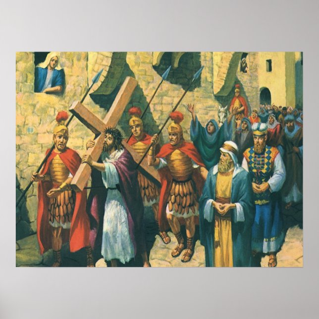 Jesus Christus trägt das Kreuz zu seiner Kreuzigun Poster (Vorne)