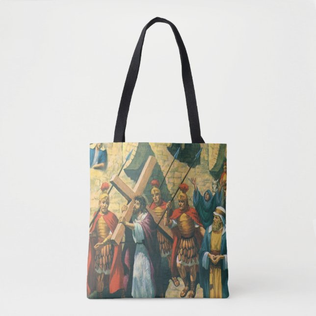 Jesus Christus trägt das Kreuz zu seiner Kreuzigun Tasche (Vorderseite)