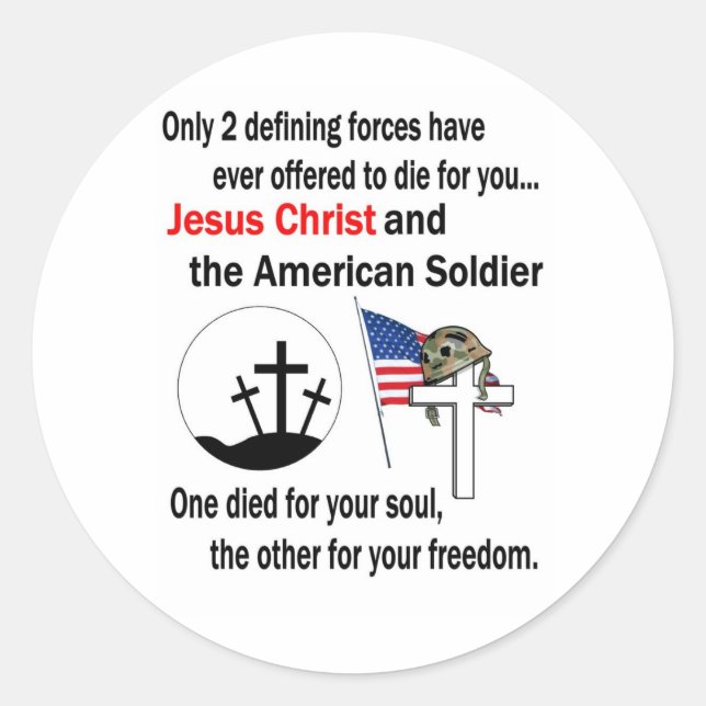 Jesus Christus und der amerikanische Soldat in der Runder Aufkleber (Vorderseite)