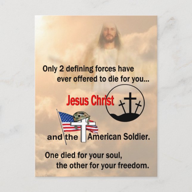 Jesus Christus und der amerikanische Soldat Postkarte (Vorderseite)
