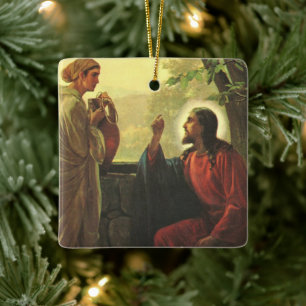 Jesus Christus und der barmherzige Samariter am Br Keramikornament