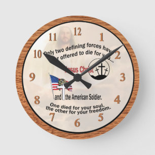 Jesus Christus und die amerikanische Runde Wanduhr