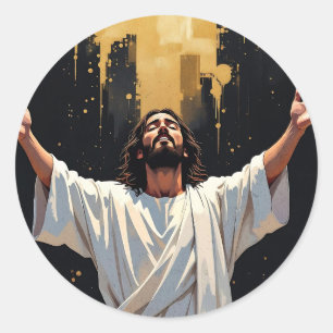 Jesus Christus unser Erlöser   Schwarz und Gold   Runder Aufkleber